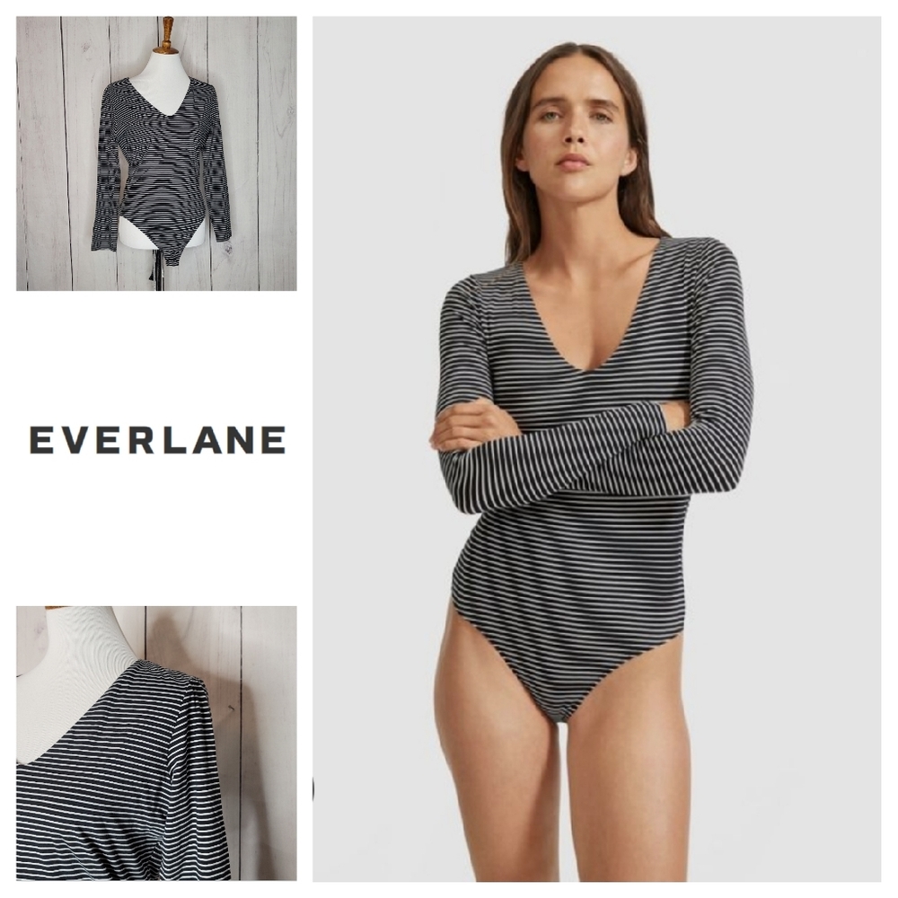 Everlane striped long sleeve thong bodysuit
